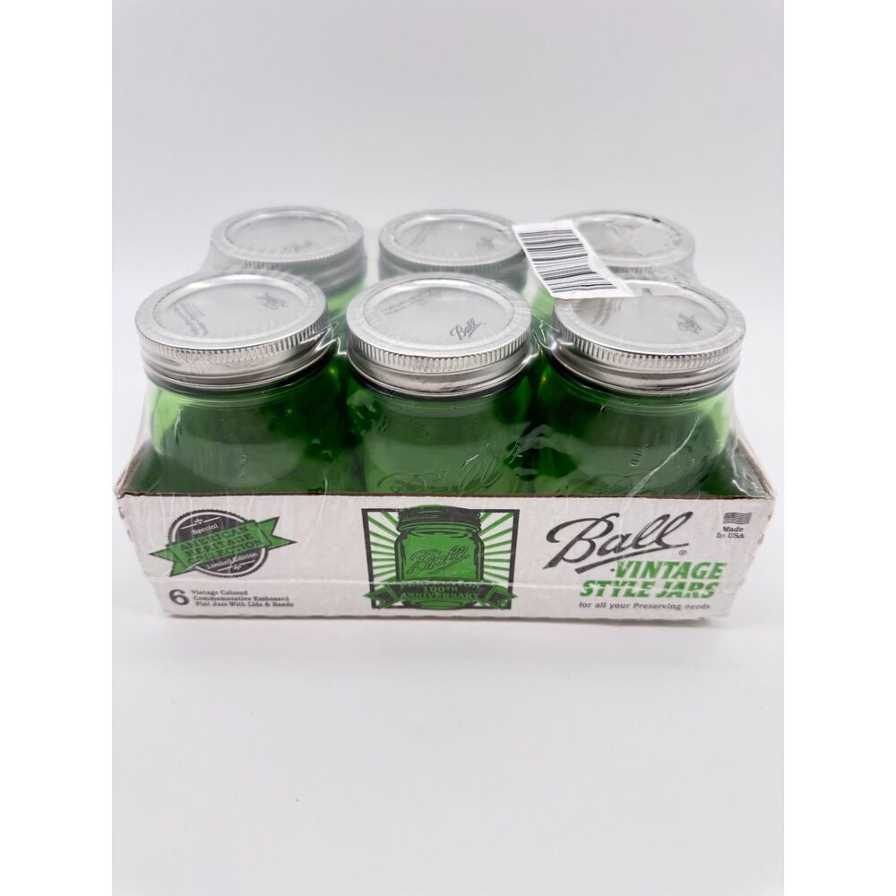 Sealed Ball Heritage Collection Green Mason Jars - 100th Anniv Pint 6-Pack